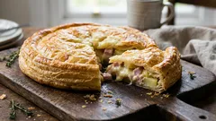Jak připravit zlatavý koláč se šunkou, sýrem a bramborami z kupovaného listového těsta