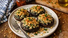 Plněné portobello z trouby: šťavnaté houby s křupavou strouhankou