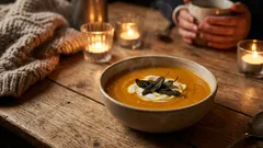 Sytá polévka z pečené kořenové zeleniny — 221 kcal na porci