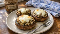 Zapečené žampiony plněné kuskusem a kozím sýrem – rychlá večeře bez masa