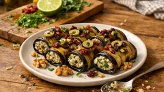 Baklažánové rolky s ořechovou pastou: pohoštění, které připravíte dopředu