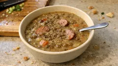 Poctivá čočková polévka s párkem – zahuštěná jíškou, s česnekem